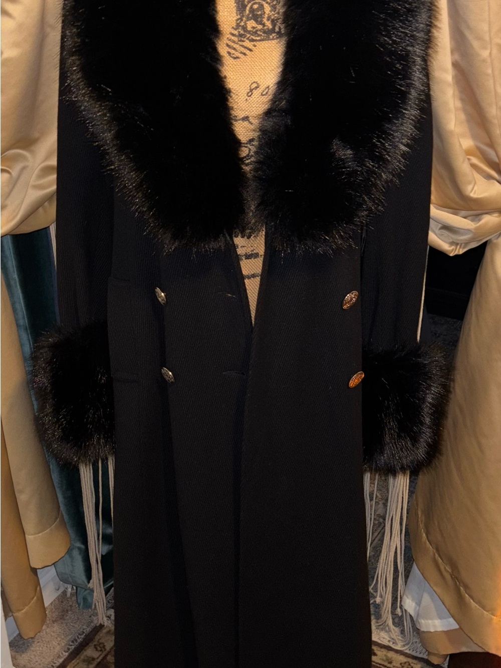 ❄️TALBOTS❄️WOOL DOUBLE BREASTED TRENCH❄️FUR COLLAR/CUFFS - Picture 9 of 11